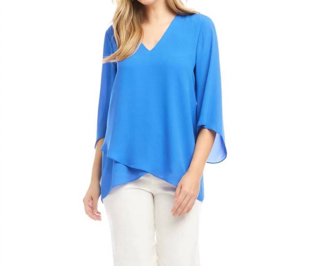 NEW KAREN KANE bracelet sleeve asymmetric top in cornflower blue